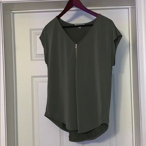 Olive Green Short Sleeve Top with zipper detail